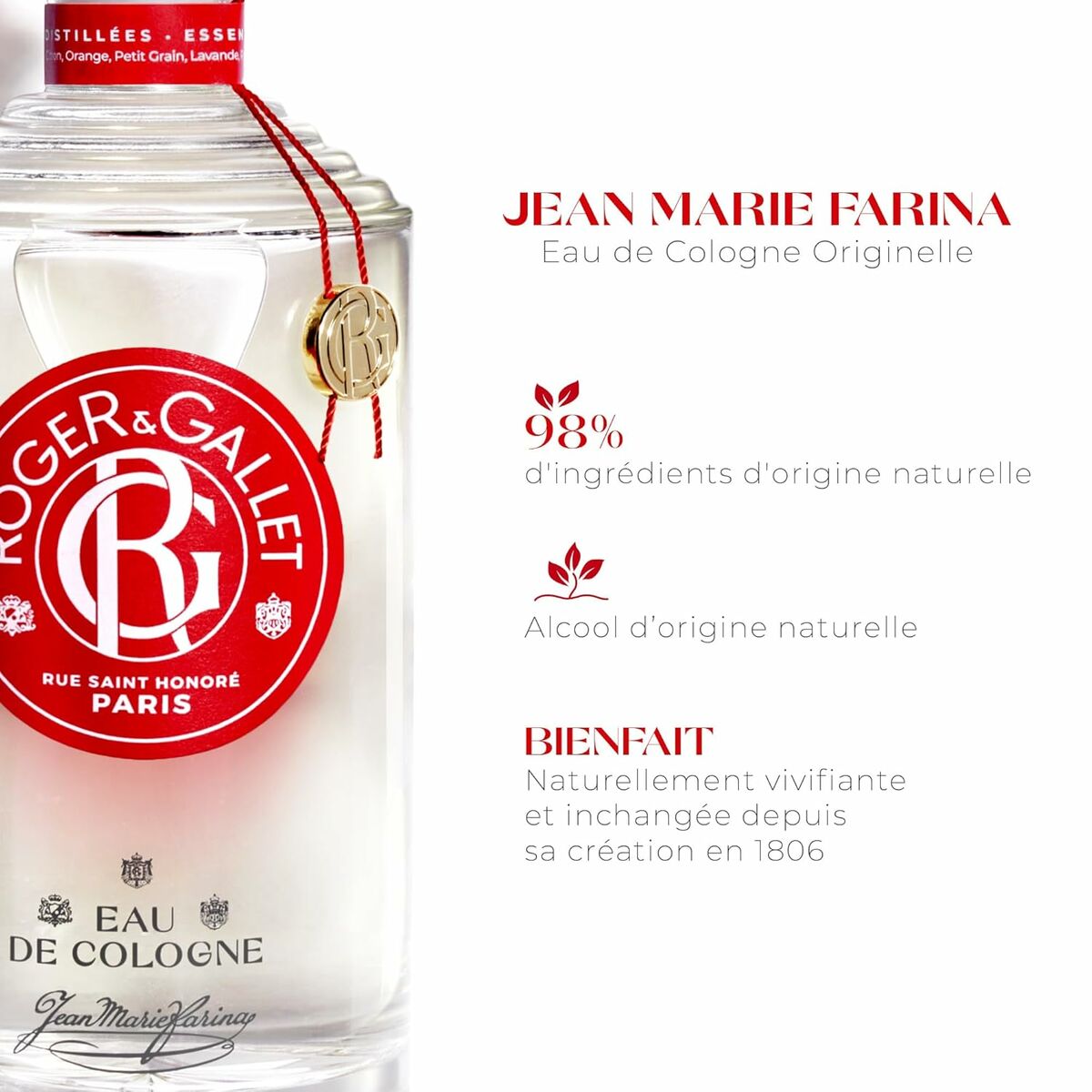 Parfum unisexe Roger & Gallet Jean‑Marie Farina en eau de Cologne pour une fraîcheur aromatique classique.