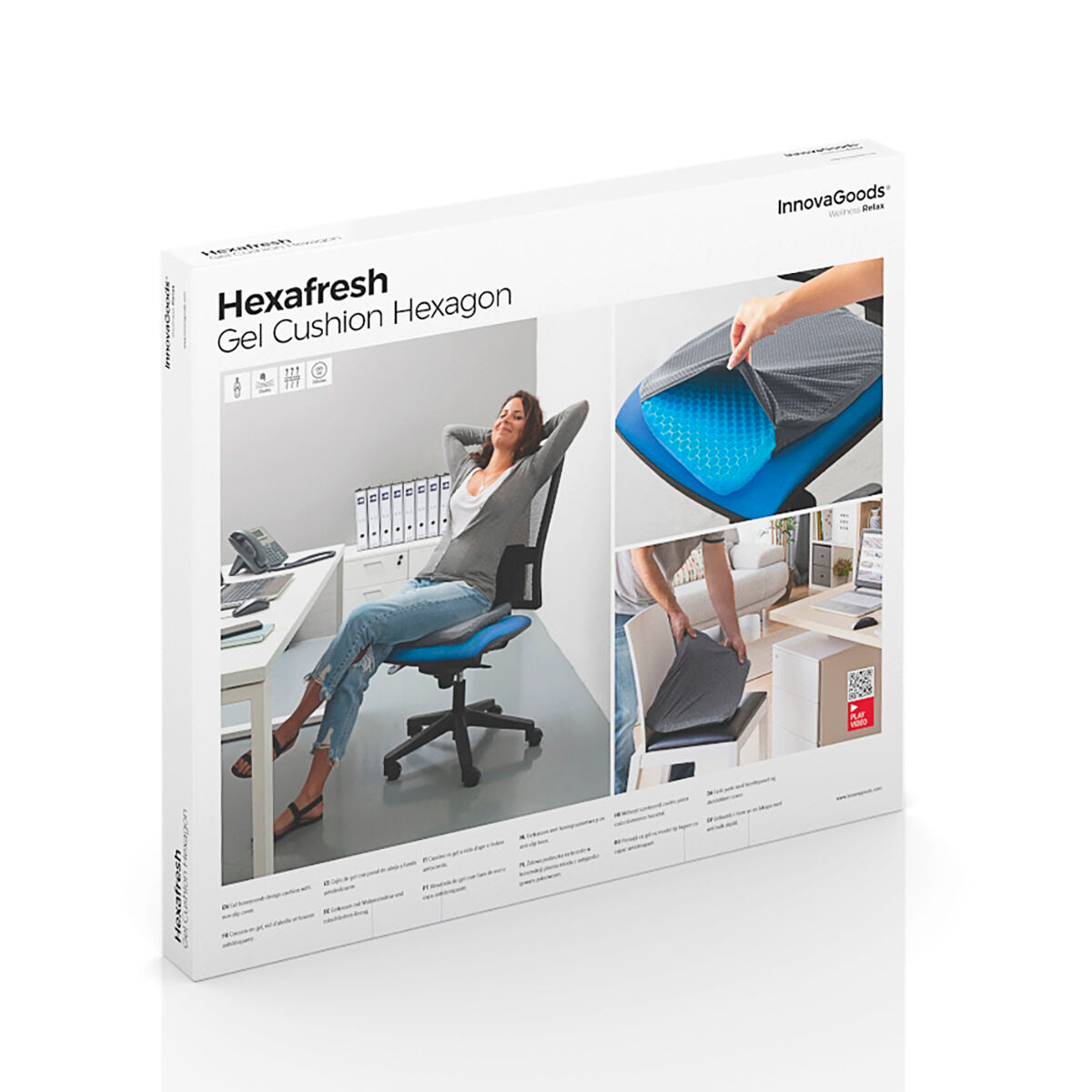 Coussin d’assise en gel nid d’abeille Hexafresh InnovaGoods avec housse antidérapante amovible