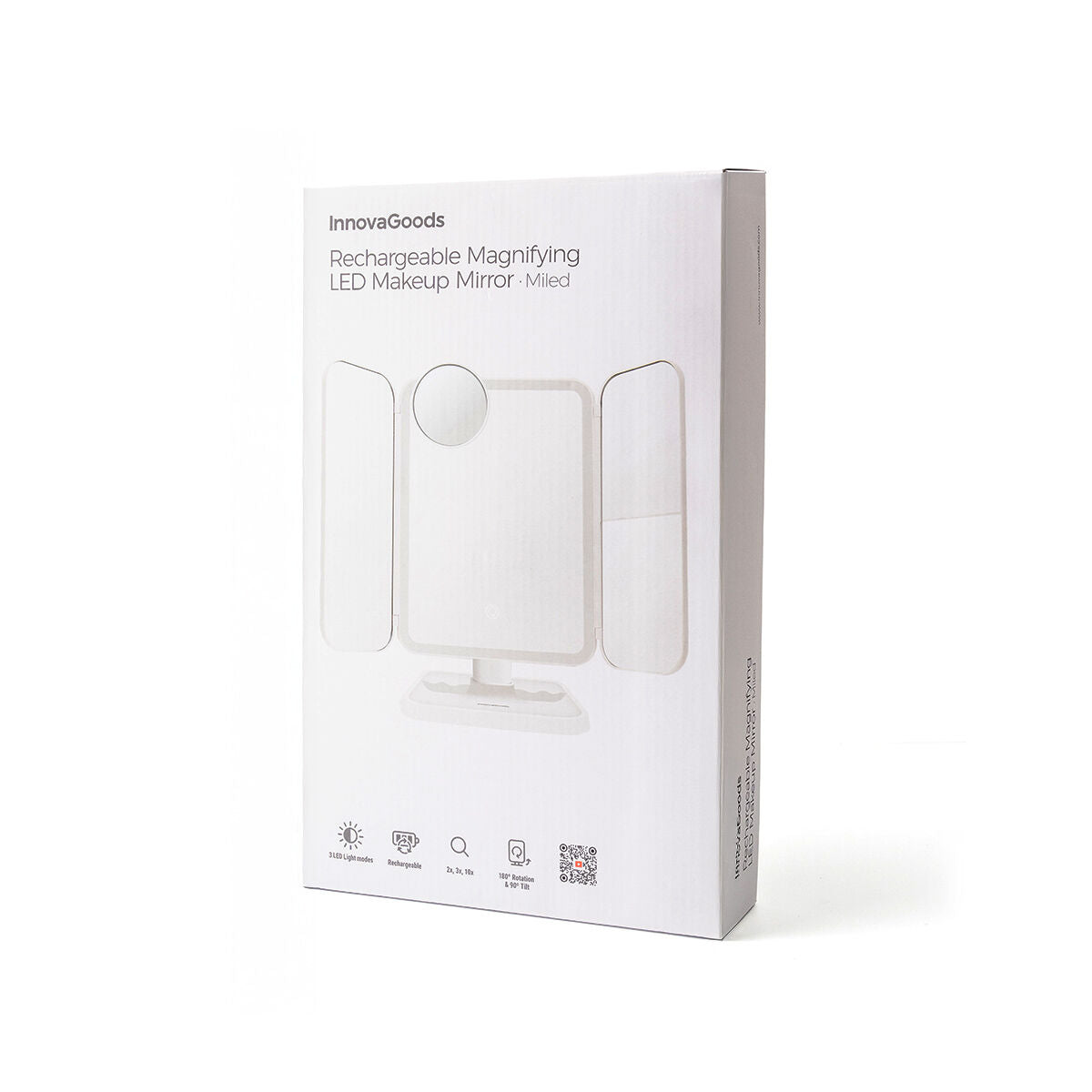 Miroir de maquillage triptique avec éclairage LED intégré et volets ajustables.