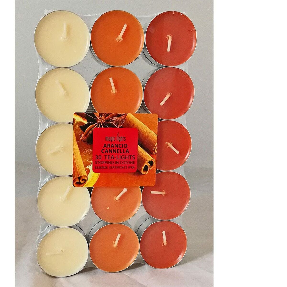 Bougies parfumées Magic Lights orange cannelle en lot de 30 unités