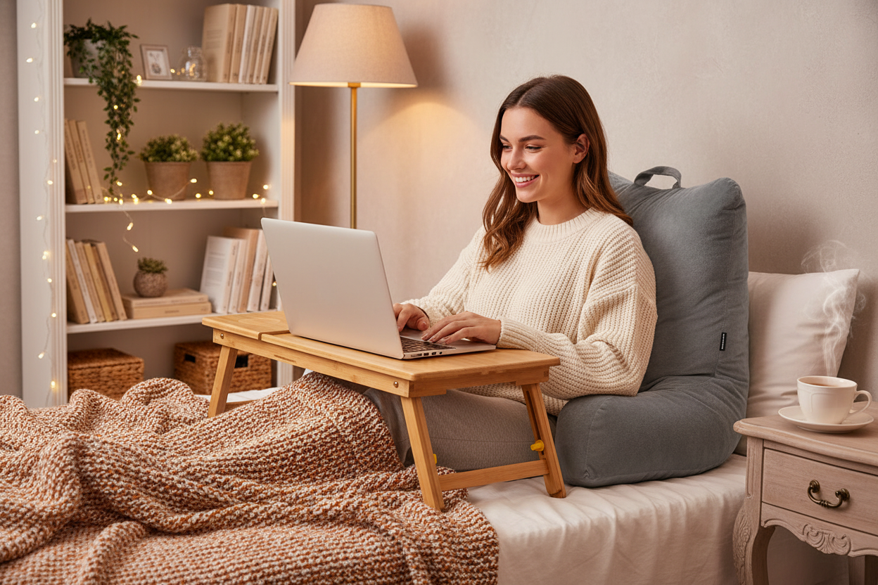 Pack Lecture & Confort Harmonialife — Coussin Huglow + Table pliante Lapwood