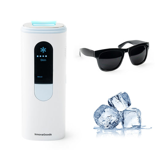 Épilateur à lumière pulsée avec fonction froid et accessoires pour épilation à domicile.